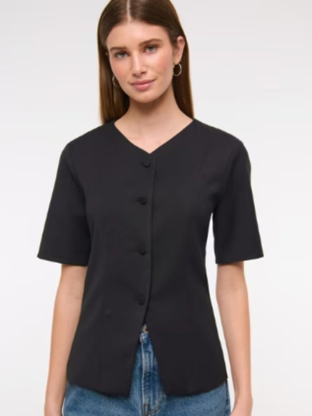 Abercrombie Short Sleeve Tailored Vest Top Black Medium - Picture 2 of 6